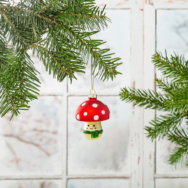 Skleněná ručně vyrobená vánoční ozdoba ø 6 cm Happy Mushroom – Sass & Belle