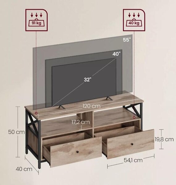 VerDesign Televizní stolek se zásuvkami LADYS barva sonoma/černá