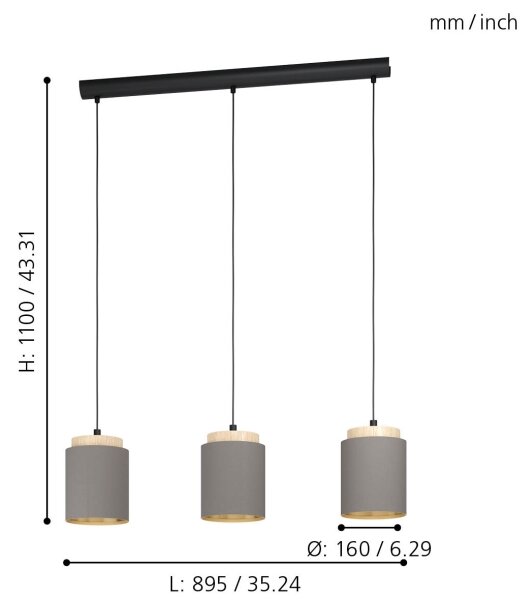 Eglo 99446 - Lustr na lanku ALBARIZA 3xE27/40W/230V