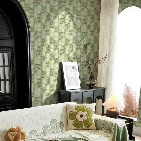Tapety Šalvějově zelené stonky s nažloutlými chmýřovitými květy a tečkami, Tapety květiny, a00997v2 : uwalls.cz