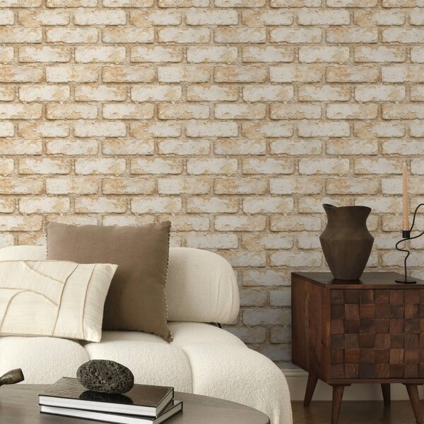 Tapety Stárnutá světle béžová cihlová textura, Tapety loft, a01029 : uwalls.cz