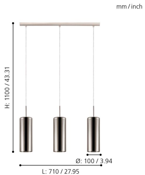 Eglo 98697 - Lustr na lanku SELVINO 3xE27/15W/230V