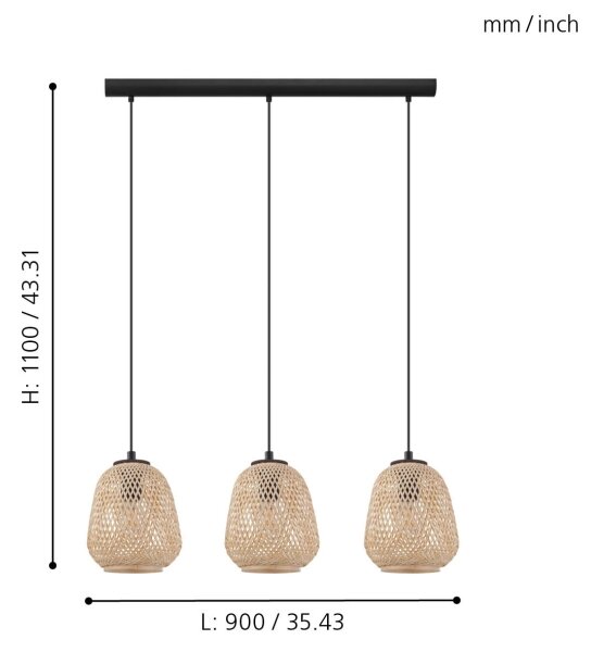 Eglo 43262 - Lustr na lanku DEMBLEBY 3xE27/40W/230V