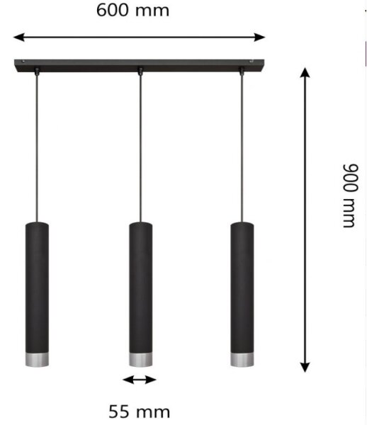 LED Lustr na lanku TUBA 3xGU10/4,8W/230V černá/lesklý chrom