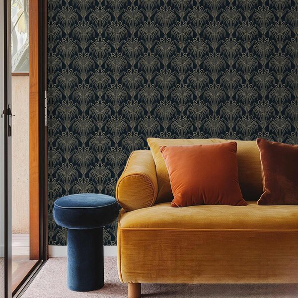 Tapety Tmavý ornament ve stylu art deco se stylizovanými rostlinami, Tapety abstraktní, a01065 : uwalls.cz
