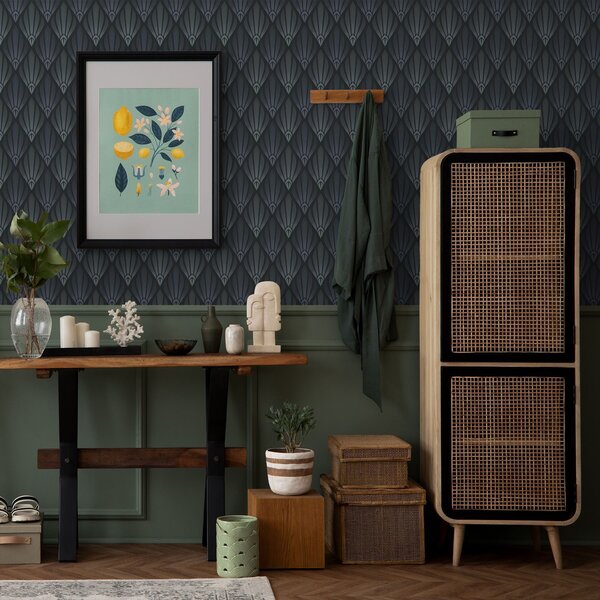 Tapety Chladná modrošedá Art Deco s vějířovitými tvary, Tapety abstraktní, a01064v3 : uwalls.cz