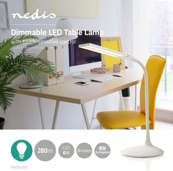 Nedis LTLG3M1WT4 - LED Stmívatelná stolní lampa LED/6W/5V 2200 mAh bílá