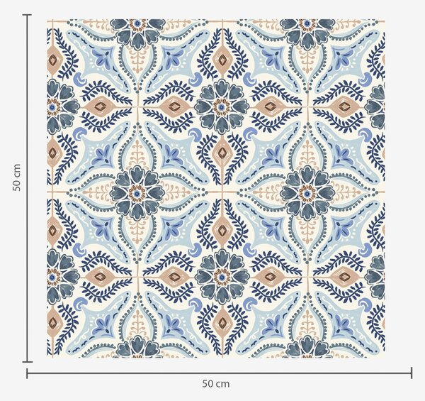 Tapety Modro-béžový ornament ve stylu dlaždic malovaný akvarelem, Tapety květiny, a01085 : uwalls.cz
