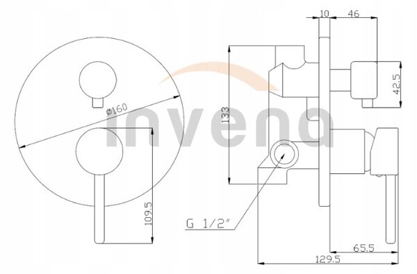 Invena Dafni, podomítková baterie 2-výstupová, černá matná, BP-88-4O2-A