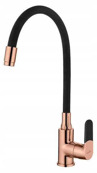 Invena Glamour, stojánková dřezová baterie s flexibilním ramenem, černá-růžové zlato, BZ-08-L14-V