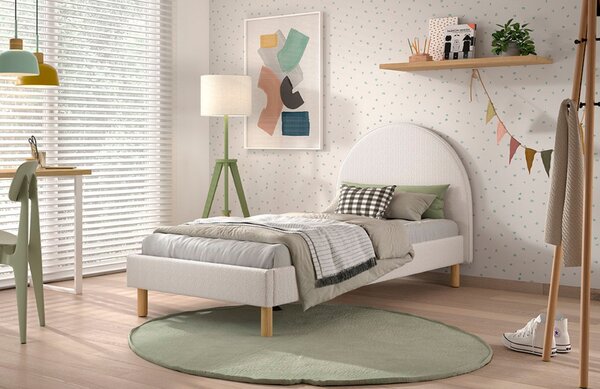 Bílá bouclé postel Vipack Moon 90 x 200 cm
