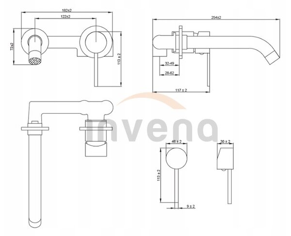 Invena Dafni, umyvadlová podomítková baterie, černá matná, BP-88-U04-A