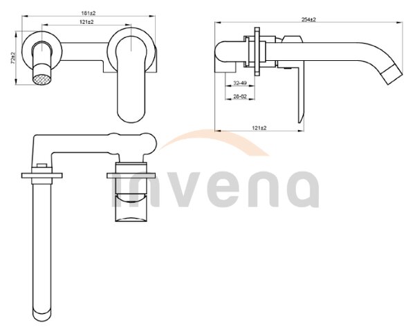 Invena Siros, podomítková umyvadlová baterie, černá matná, BP-90-U04-A