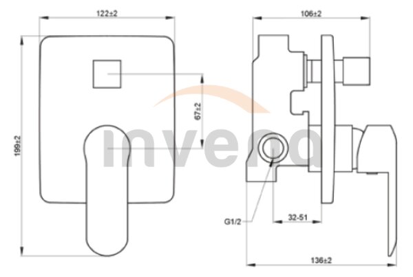 Invena Siros, podomítková baterie 2-výstupová, černá matná, BP-90-4K2-A