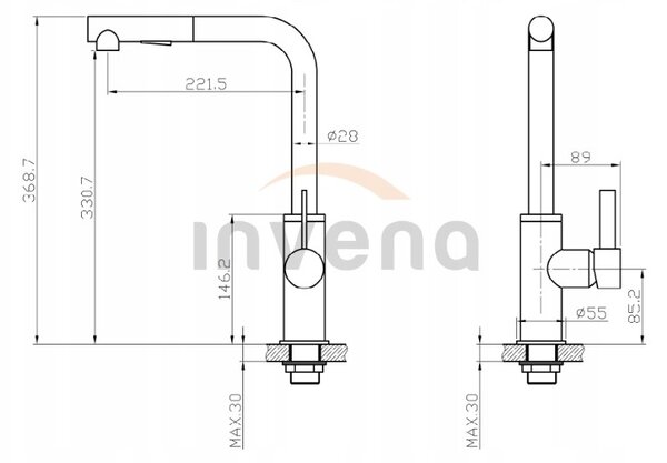Invena Proto, stojánková dřezová baterie s výsuvnou výlevkou, černá matná, BZ-48-W04-L