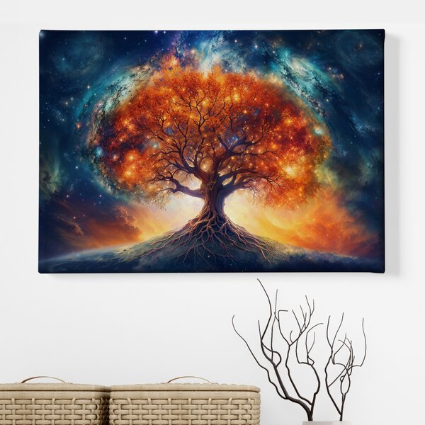 Obraz na plátně - Zářící strom života s vesmírem FeelHappy.cz Velikost obrazu (šířka x výška): 40 x 30 cm