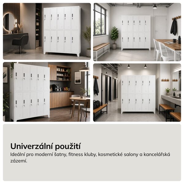 Kovová šatní skříň BHP s 10 dveřmi BARTEK 1360 x 1720 x 450 mm, bílá