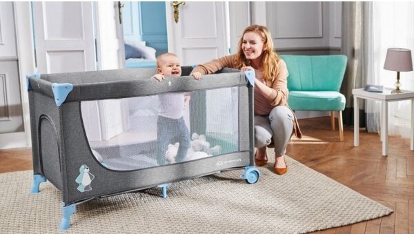 KINDERKRAFT - Cestovní postýlka JOY šedomodrá