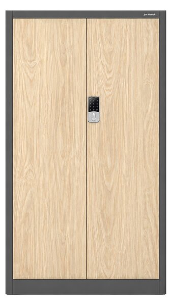 Kovová kancelářská skříň se zámkem na kód antracitová, dub sonoma, 900x1850x400 mm: DANIEL Eco Design