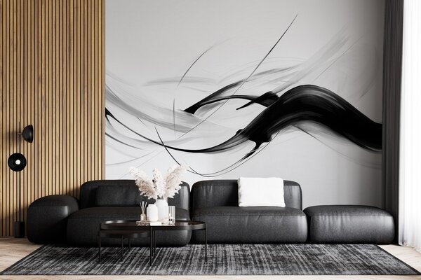 Fototapety Abstraktní černobílé tahy štětcem s tenkými čarami vytvářejí moderní design na světlém pozadí., Fototapety abstraktní, w09605 : uwalls.cz
