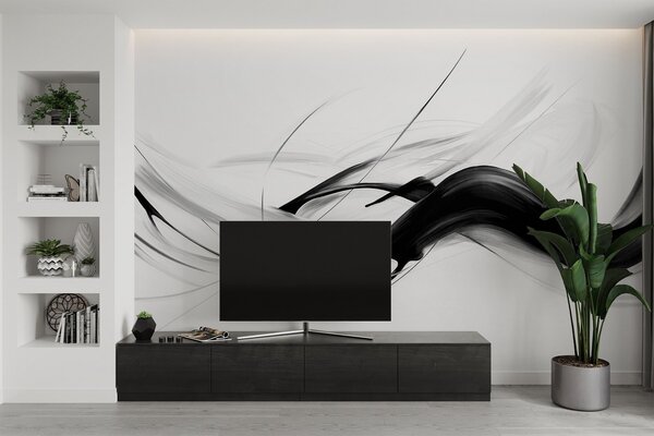 Fototapety Abstraktní černobílé tahy štětcem s tenkými čarami vytvářejí moderní design na světlém pozadí., Fototapety abstraktní, w09605 : uwalls.cz