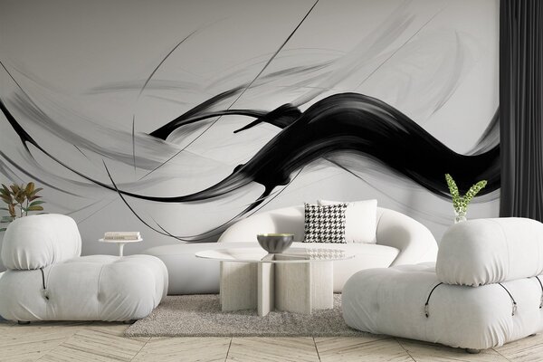 Fototapety Abstraktní černobílé tahy štětcem s tenkými čarami vytvářejí moderní design na světlém pozadí., Fototapety abstraktní, w09605 : uwalls.cz