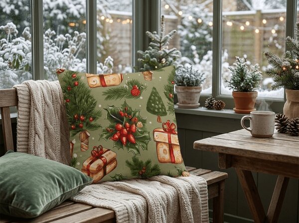 Povlak na polštář z mikrovlákna CHRISTMAS PRESENTS 45x45 cm, zelený
