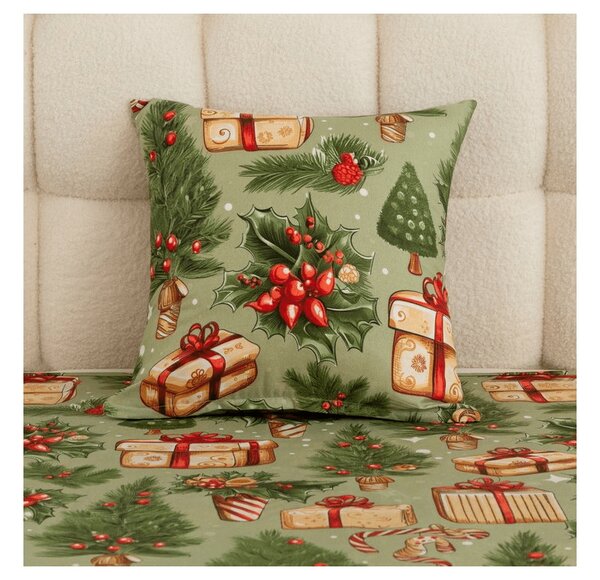 Povlak na polštář z mikrovlákna CHRISTMAS PRESENTS 45x45 cm, zelený