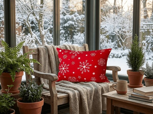 Povlak na polštář z mikrovlákna SNOWFALL 50x70 cm, červený