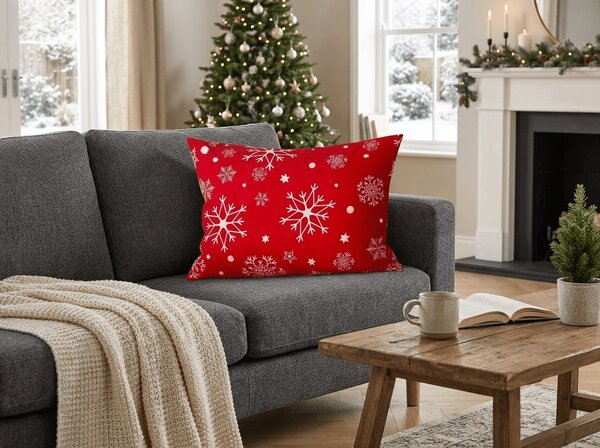 Povlak na polštář z mikrovlákna SNOWFALL 50x70 cm, červený