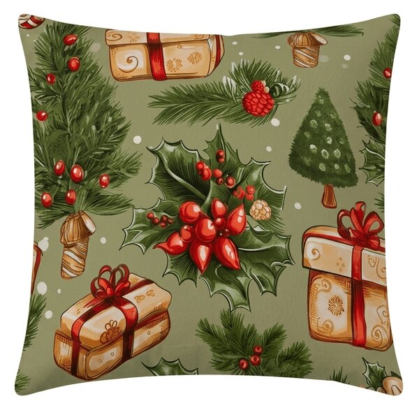 Povlak na polštář z mikrovlákna CHRISTMAS PRESENTS 45x45 cm, zelený