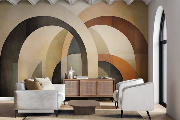 Fototapety Abstraktní texturované geometrické oblouky v zemitých tónech béžové,, Fototapety 3D, Fototapety 3d geometrické tvary, w09611 : uwalls.cz