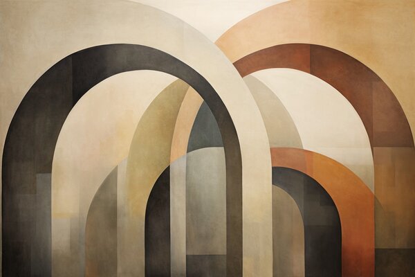 Fototapety Abstraktní texturované geometrické oblouky v zemitých tónech béžové,, Fototapety 3D, Fototapety 3d geometrické tvary, w09611 : uwalls.cz