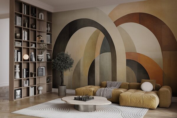 Fototapety Abstraktní texturované geometrické oblouky v zemitých tónech béžové,, Fototapety 3D, Fototapety 3d geometrické tvary, w09611 : uwalls.cz