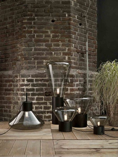 Designová lampa Brokis Muffins Wood 04 PC853, 1xE27 Barva skla: Šedá kouřová - transparentní sklo, Podstava: dub evropský - surový