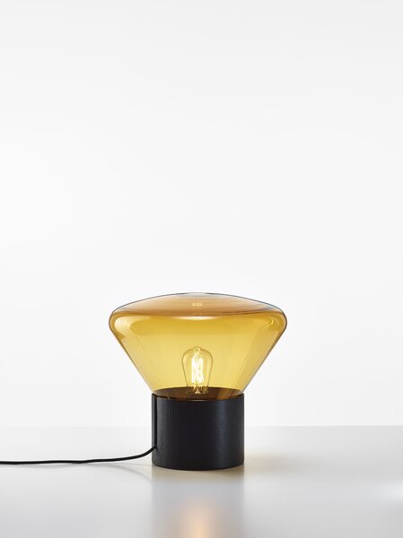 Designová lampa Brokis Muffins Wood PC849, 1xE27 Barva skla: Šedá kouřová - transparentní sklo, Podstava: dub evropský - surový