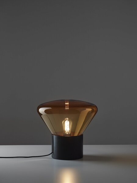 Designová lampa Brokis Muffins Wood PC849, 1xE27 Barva skla: Šedá kouřová - transparentní sklo, Podstava: dub evropský - surový