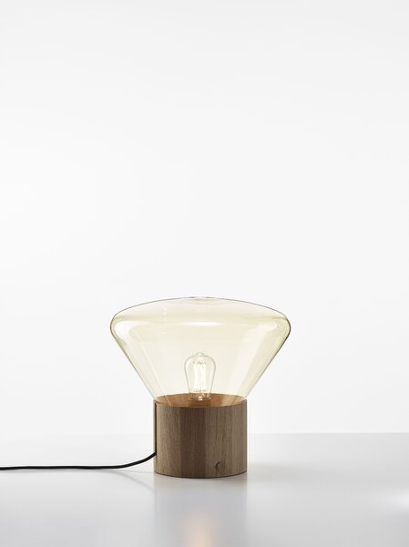 Designová lampa Brokis Muffins Wood PC849, 1xE27 Barva skla: Šedá kouřová - transparentní sklo, Podstava: dub evropský - surový