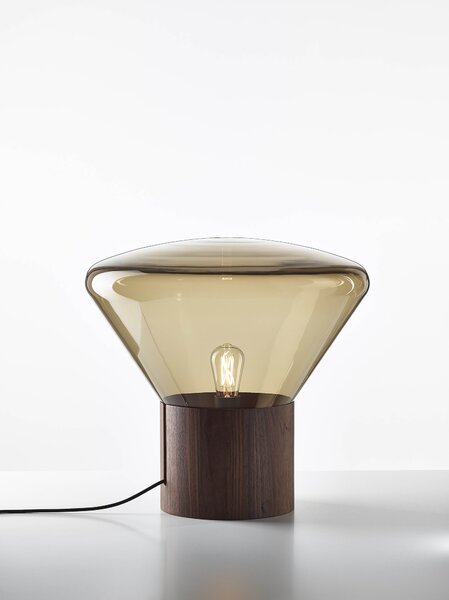 Designová lampa Brokis Muffins Wood 02 PC850, 1xE27 Barva skla: Transparentní sklo, Podstava: dub evropský - surový