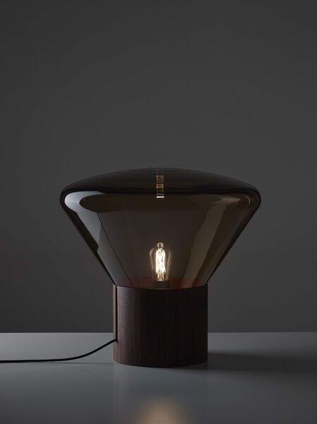 Designová lampa Brokis Muffins Wood 02 PC850, 1xE27 Barva skla: Transparentní sklo, Podstava: dub evropský - surový