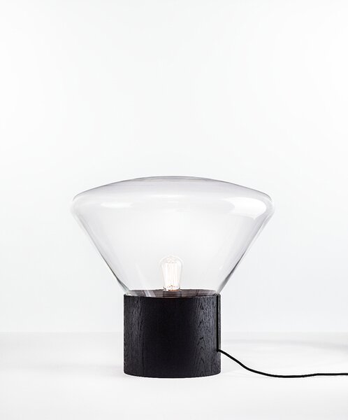 Designová lampa Brokis Muffins Wood 02 PC850, 1xE27 Barva skla: Transparentní sklo, Podstava: dub evropský - surový