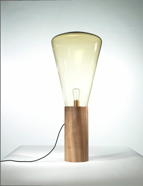 Designová lampa Brokis Muffins Wood 04 PC853, 1xE27 Barva skla: Šedá kouřová - transparentní sklo, Podstava: dub evropský - surový