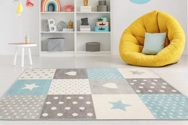 Makro Abra Kusový koberec LAZUR C573A hvězdy srdce bílý modrý šedý Rozměr: 80x150 cm