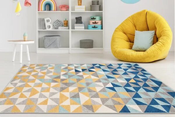 Makro Abra Kusový koberec LAZUR C943C žlutý modrý šedý Rozměr: 180x260 cm