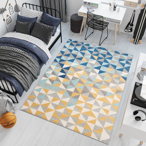 Makro Abra Kusový koberec LAZUR C943C žlutý modrý šedý Rozměr: 180x260 cm