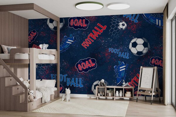 Fototapety Opakující se vzor s míčky, kopačkami a textovými prvky, Fototapety teen room, Fototapety fotbalové, w05037v2 : uwalls.cz