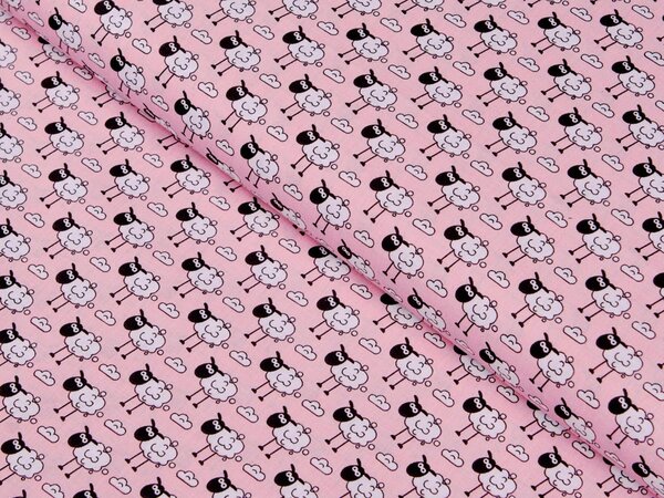 Dětská bavlněná látka/plátno Sandra SA-162 Ovečky na růžovém - šířka 140 cm