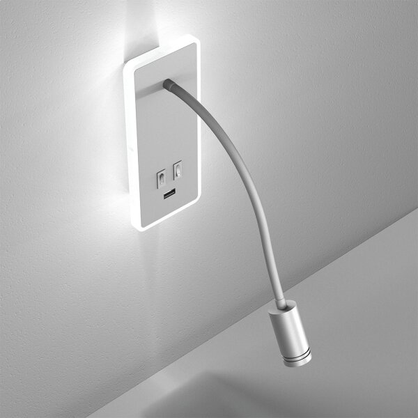 LED Flexibilní nástěnná lampička s USB BASE LED/8W+LED/2W/230V bílá