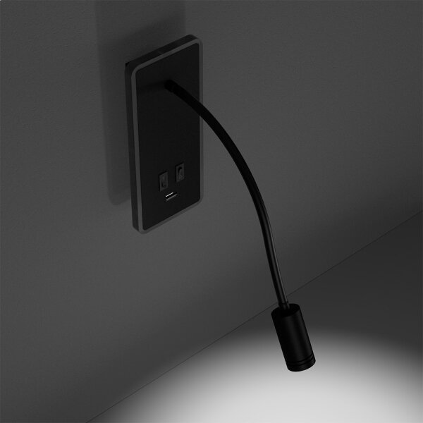 LED Flexibilní nástěnná lampička s USB BASE LED/8W+LED/2W/230V černá