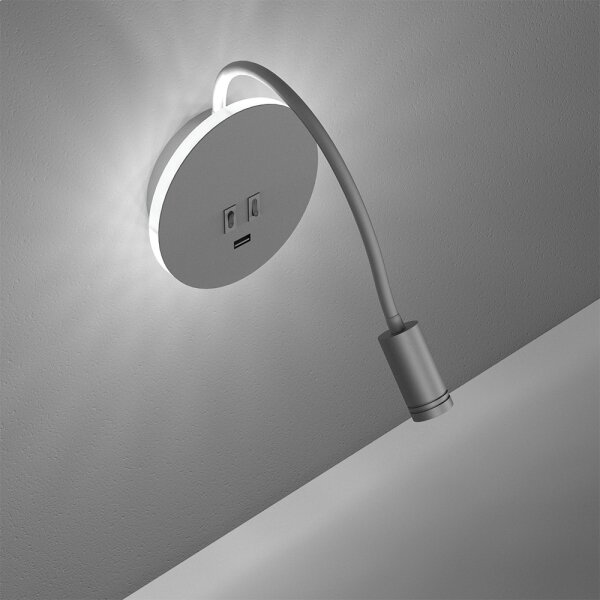LED Flexibilní nástěnná lampička s USB BASE LED/8W+LED/2W/230V bílá/stříbrná